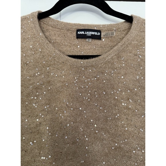 Karl Lagerfeld Women's Speckled Dolman Sleeve Sweater Tan Gold Size Small - Picture 3 of 5
